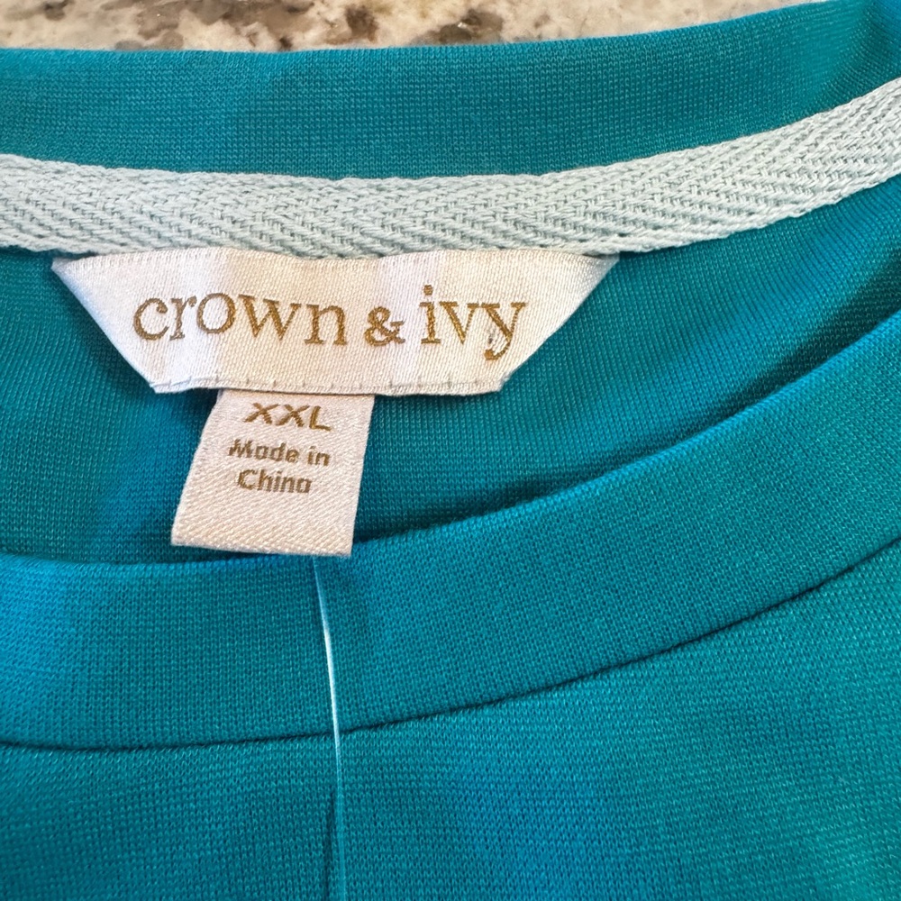 Crown & Ivy Turquoise Blouse with Embroidered Sleeves - Picture 6 of 7